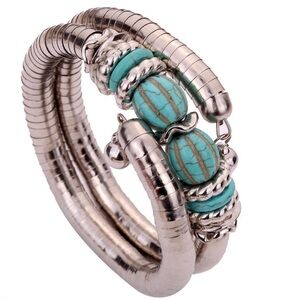 Tibetan Silver and Ramious Green Turquoise Twisted 2 Layer Bracelet